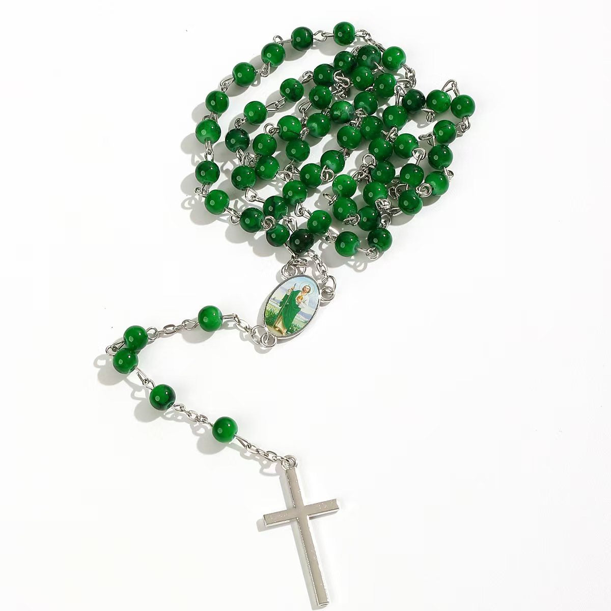 Wholesale 5pcs 6mm brushed bead cross necklace